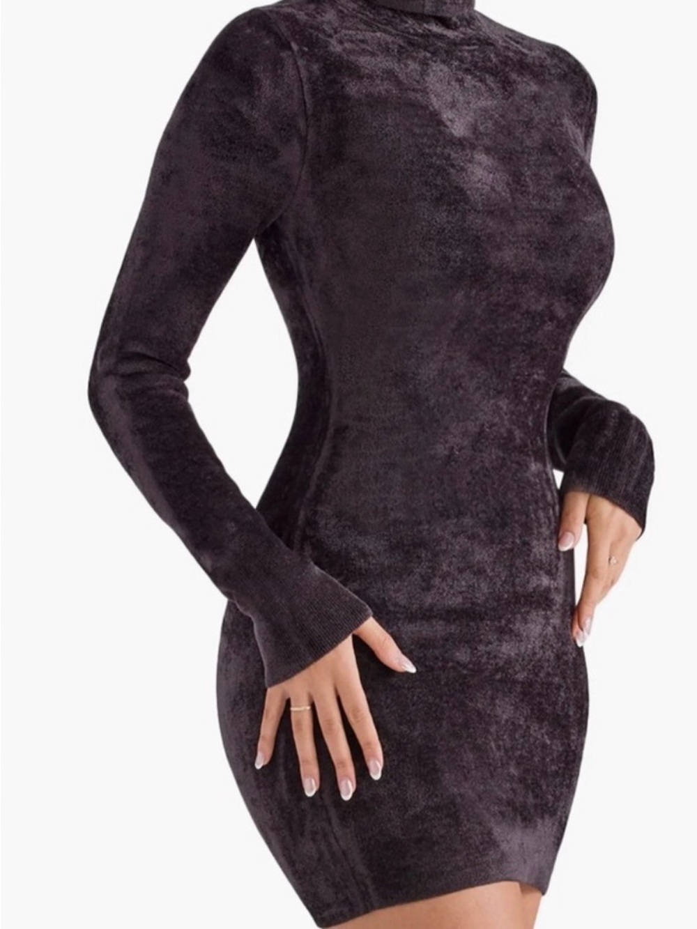 House of CB Plush Mock Neck Bodycon Dress - Charcoal TAYA DRESS BNWT